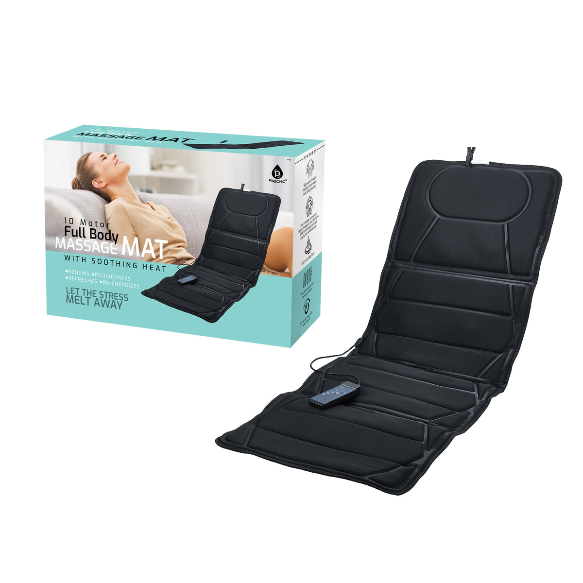 Luxury Massage Mat with Soothing Heat - 10 Powerful Motors Vibrating M Pursonic Luxury Massage Mat with Soothing Heat - 10 Powerful Motors Vibrating M Pursonic