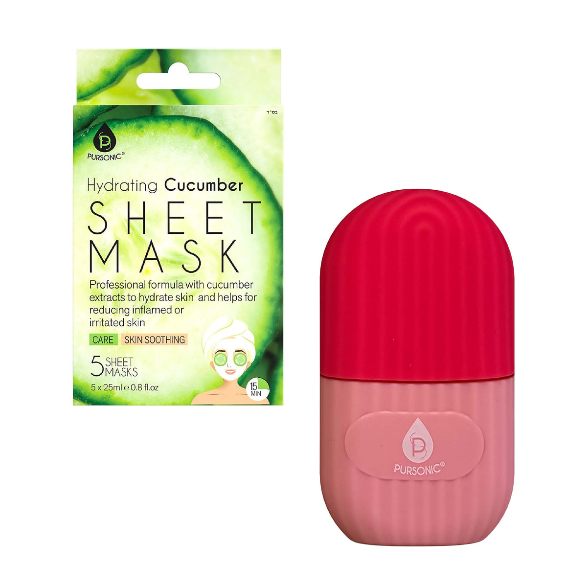 Ice Cube Facial Roller Massager & Hydrating Cucumber Sheet Masks