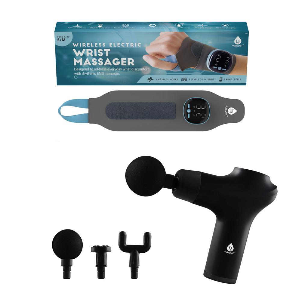 Pursonic EMS Wrist Massager & 3-Speed Massage Gun Bundle Targeted Re Pursonic EMS Wrist Massager & 3-Speed Massage Gun Bundle Targeted Re