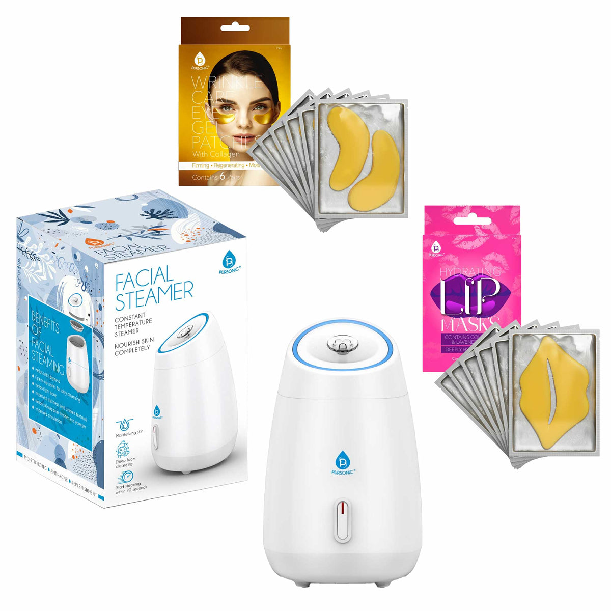 Pursonic Deluxe Facial Steamer with 6 Soothing Eye Masks & 6 Nourishin