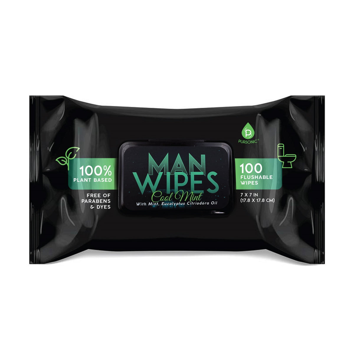 12 Pack of Flushable Man Wipes (1200 Mint Scented Wipes) Pursonic